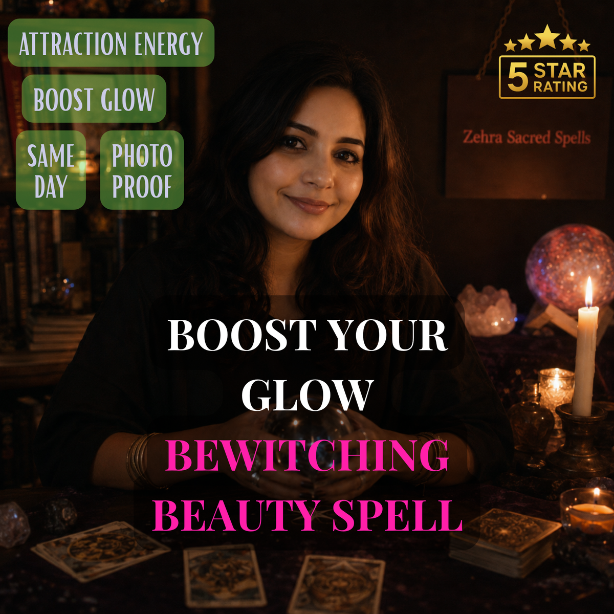 Bewitching beauty spell by Zehra Sacred Spells - personalized glamour ritual to boost glow and magnetic attraction energy with same day delivery
