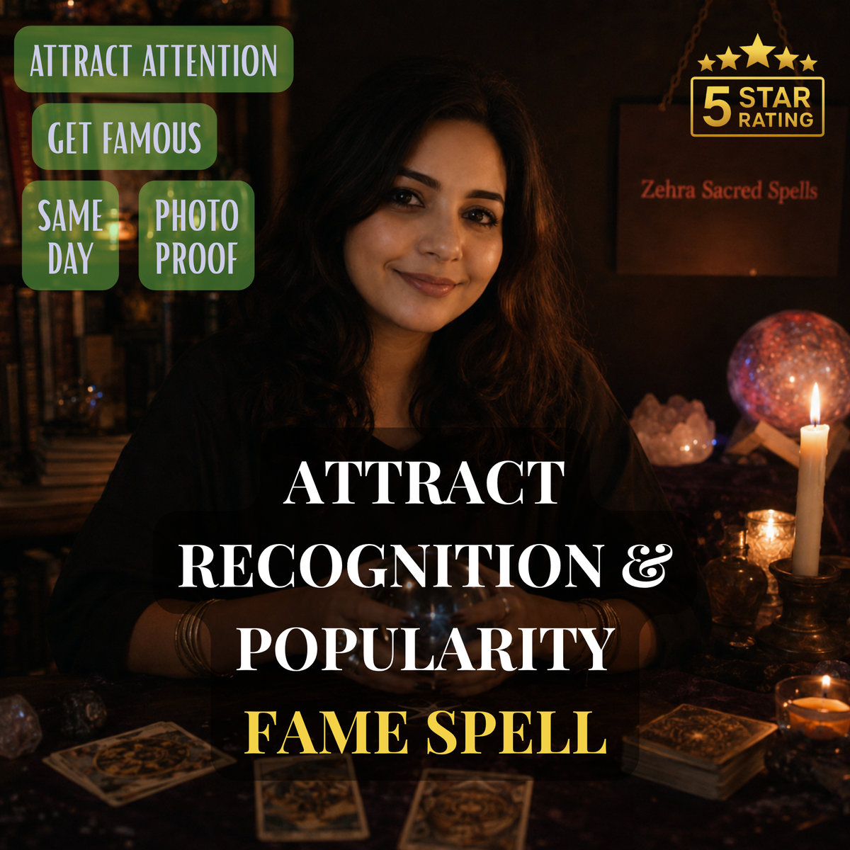 Fame spell by Zehra Sacred Spells - personalized ritual to attract recognition, popularity and get famous fast with same day delivery