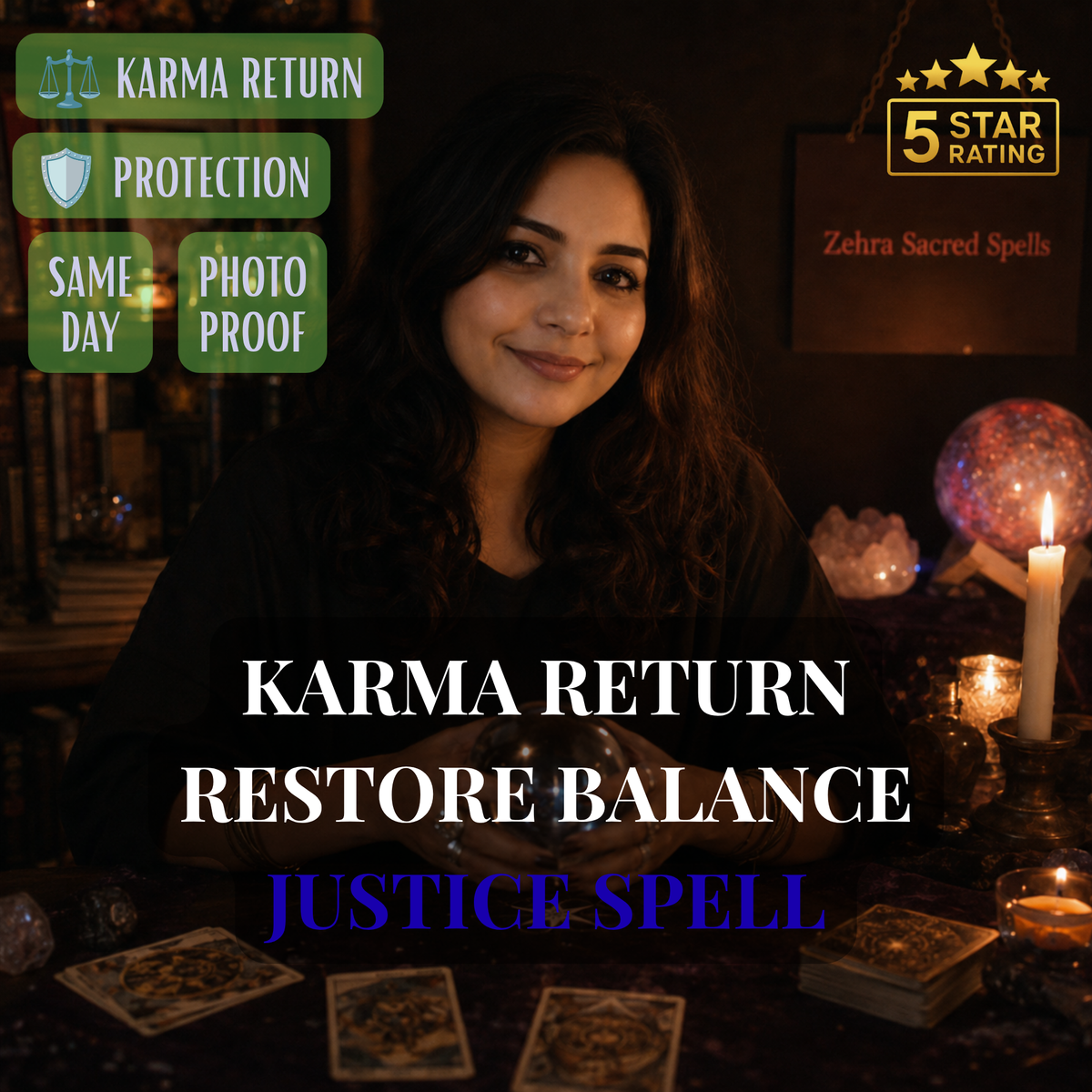 Justice spell by Zehra Sacred Spells - karmic return ritual to restore balance and protection from wrongdoing with same day delivery