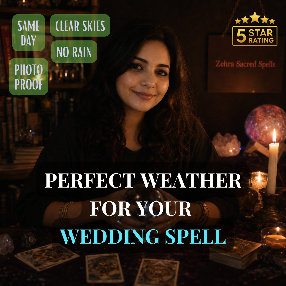 Perfect weather wedding spell by Zehra Sacred Spells - ritual for clear skies and no rain on your wedding day with same day delivery