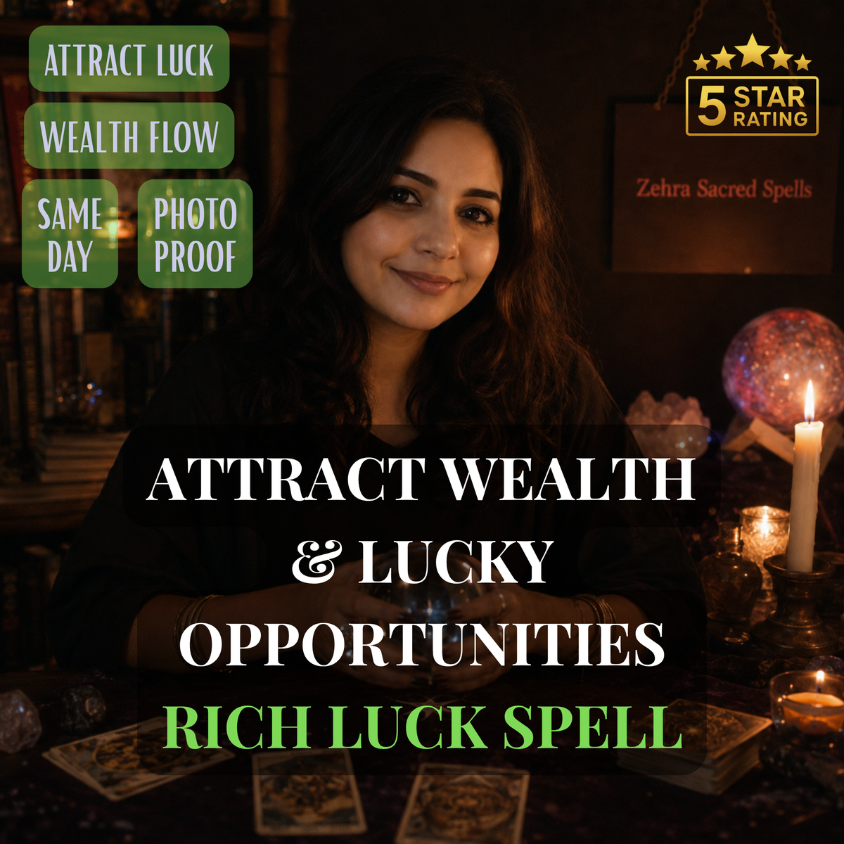Rich luck spell by Zehra Sacred Spells - personalized ritual to attract wealth, lucky opportunities and money flow with same day delivery