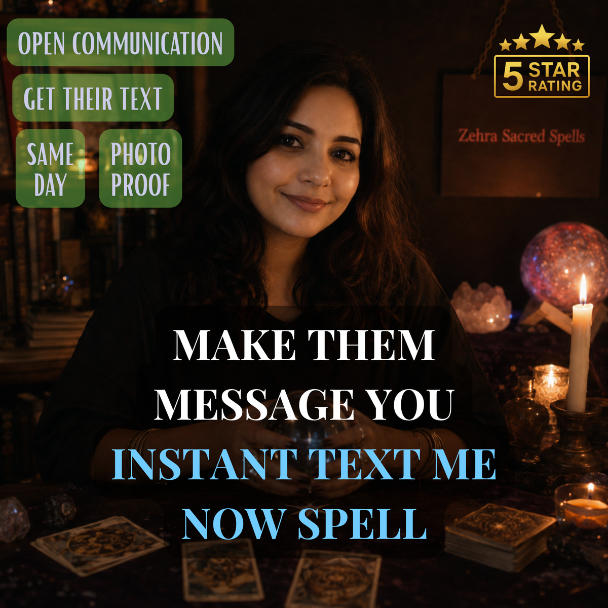 Instant text me now spell by Zehra Sacred Spells - personalized ritual to make someone message you and open communication with same day delivery