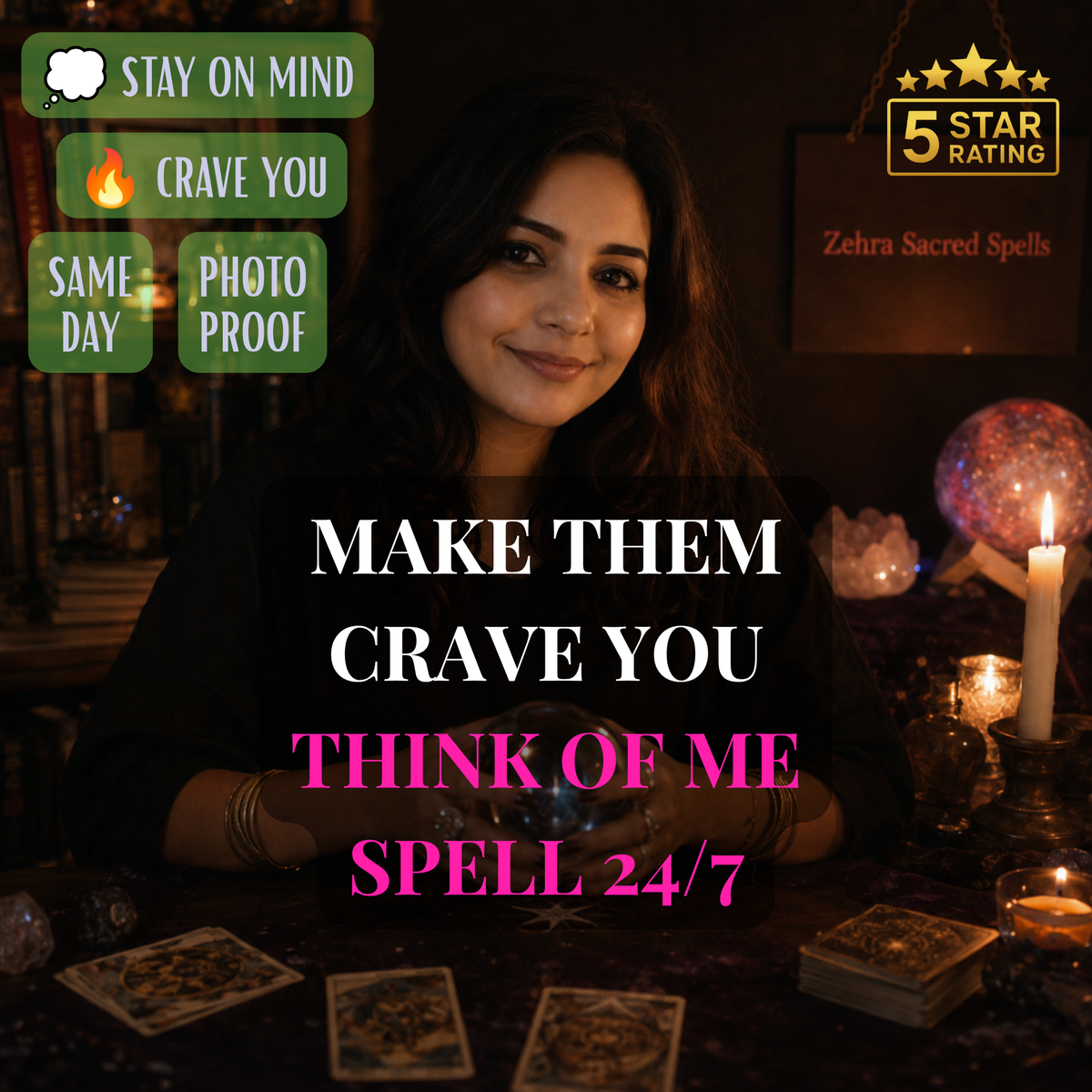 Think of me love spell by Zehra Sacred Spells - personalized ritual to make someone crave you and stay on their mind 24/7 with same day delivery