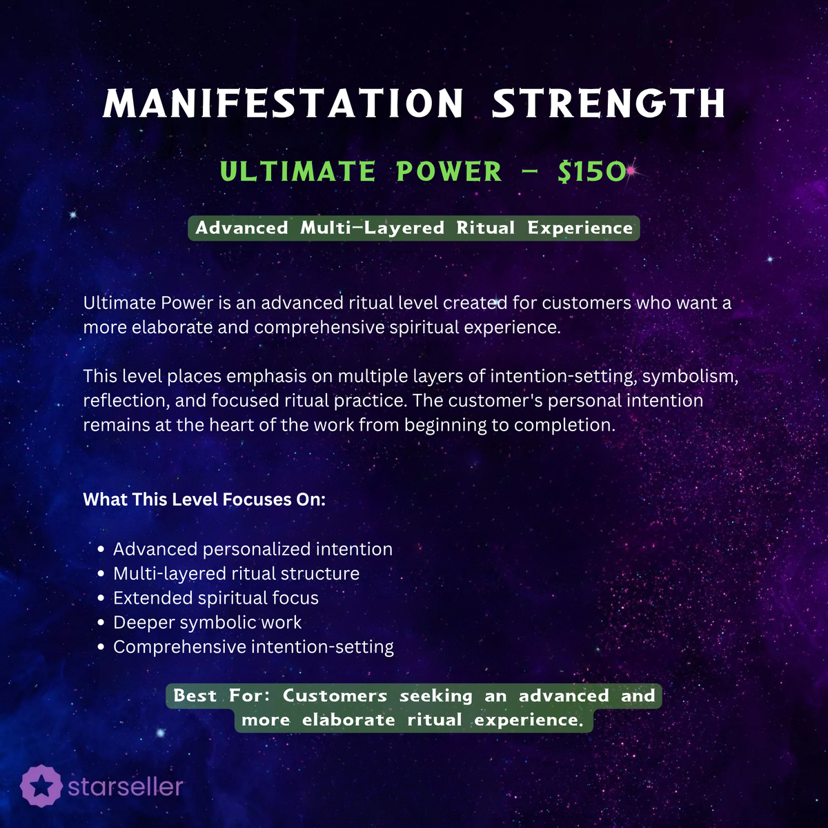 spell manifestation strength options - basic, standard, strong, extreme, ultimate and dark force power