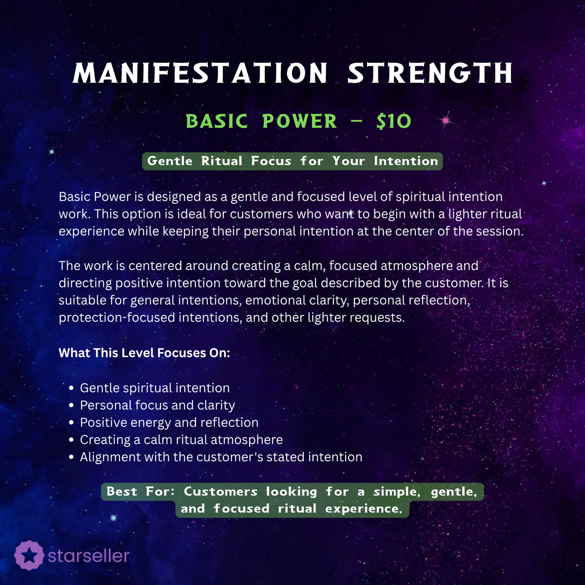 spell manifestation strength options - basic, standard, strong, extreme, ultimate and dark force power