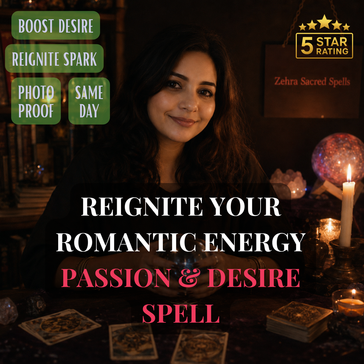 Passion and desire spell by Zehra Sacred Spells - personalized ritual to reignite romantic energy, spark and attraction with same day delivery