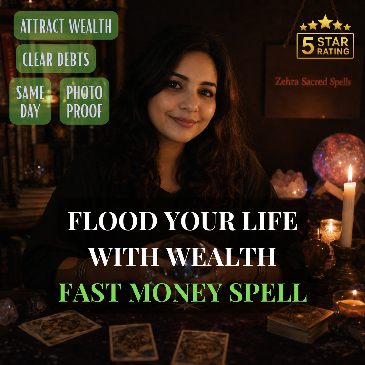 Fast money spell by Zehra Sacred Spells - personalized urgent ritual to attract wealth quickly and clear debts with same day delivery