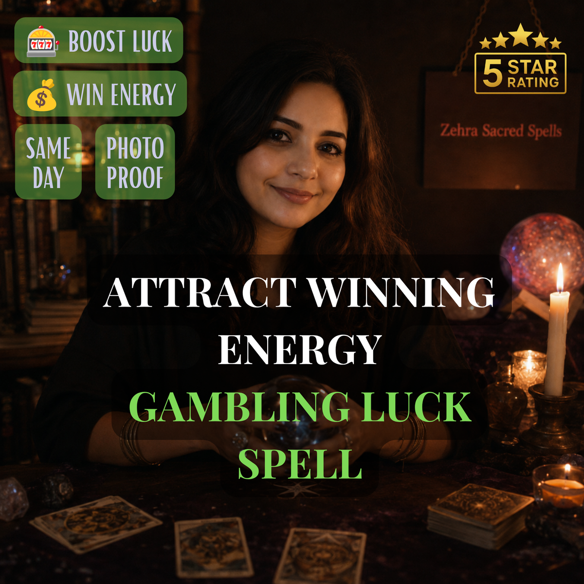 Gambling luck spell by Zehra Sacred Spells - personalized ritual to boost luck and attract winning energy for casino games with same day delivery