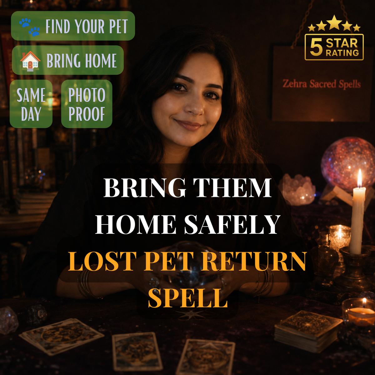 Lost pet return spell ritual by Zehra Sacred Spells - same day spell to bring missing dog or cat home safely with photo proof