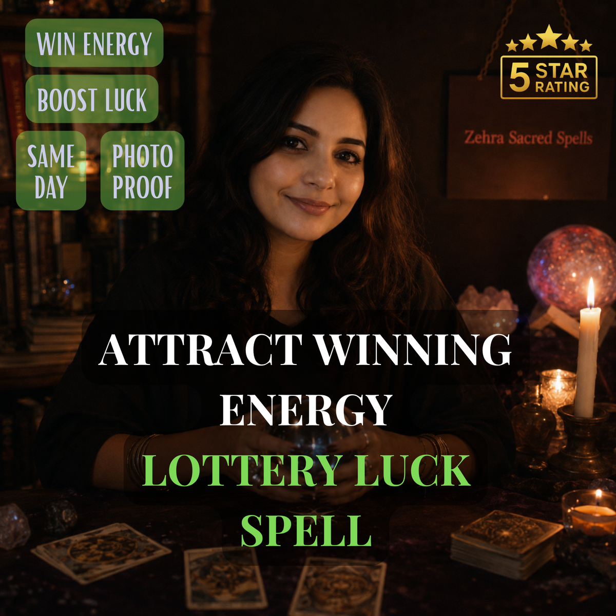 Lottery luck spell by Zehra Sacred Spells - personalized ritual to attract winning energy and boost luck fast with same day delivery