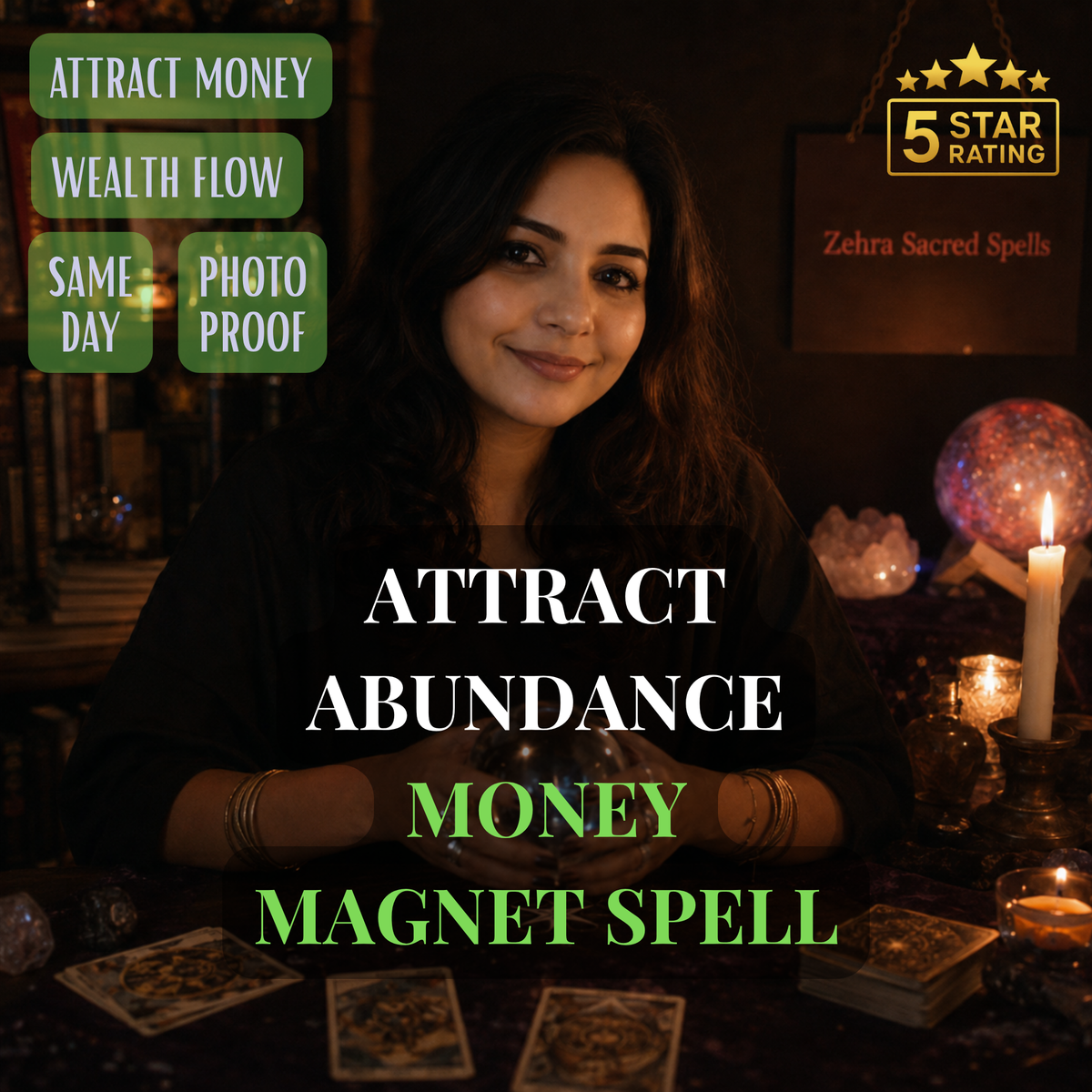 Money magnet spell by Zehra Sacred Spells - personalized abundance ritual to attract money, wealth flow and financial luck with same day delivery