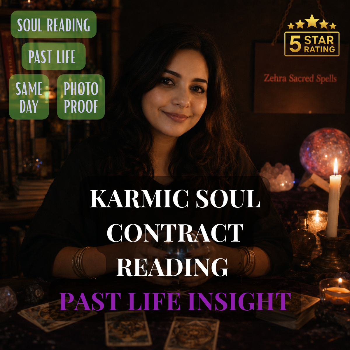 Past life karmic soul contract reading by Zehra Sacred Spells - soul reading to uncover past life insights and spiritual guidance with same day delivery