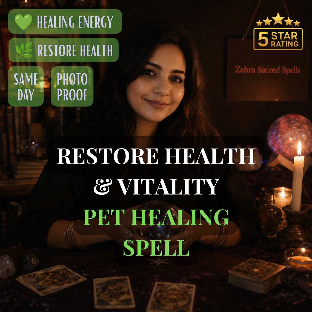Pet healing spell by Zehra Sacred Spells - personalized healing ritual to restore health and vitality for sick dog or cat with same day delivery