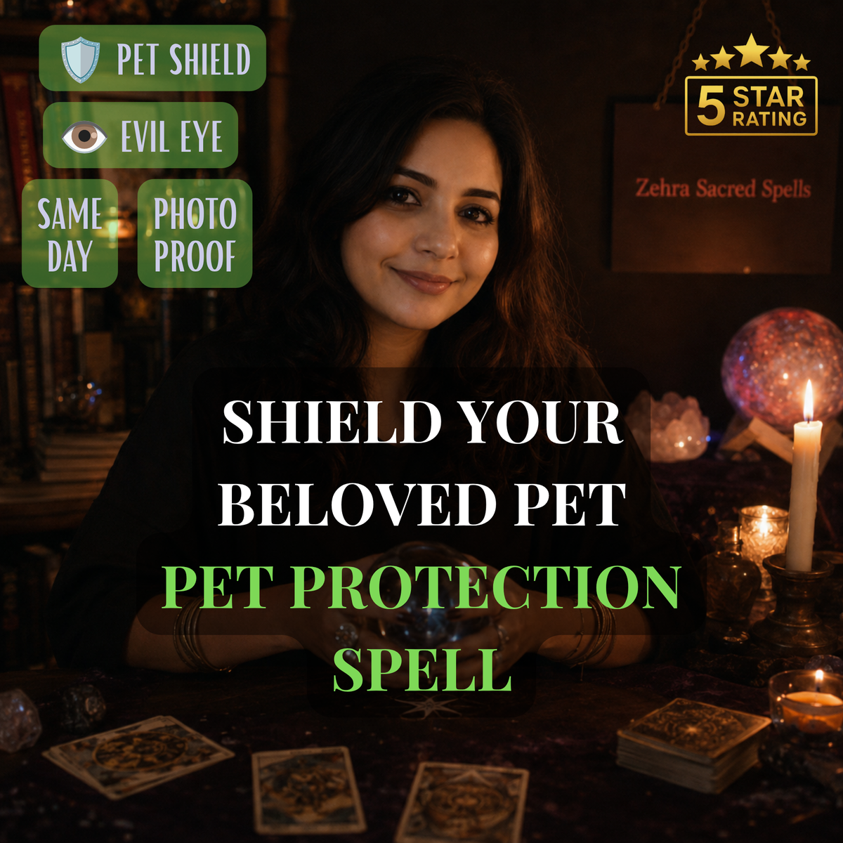 Pet protection spell by Zehra Sacred Spells - shield ritual to protect your beloved dog or cat from harm and evil eye with same day delivery