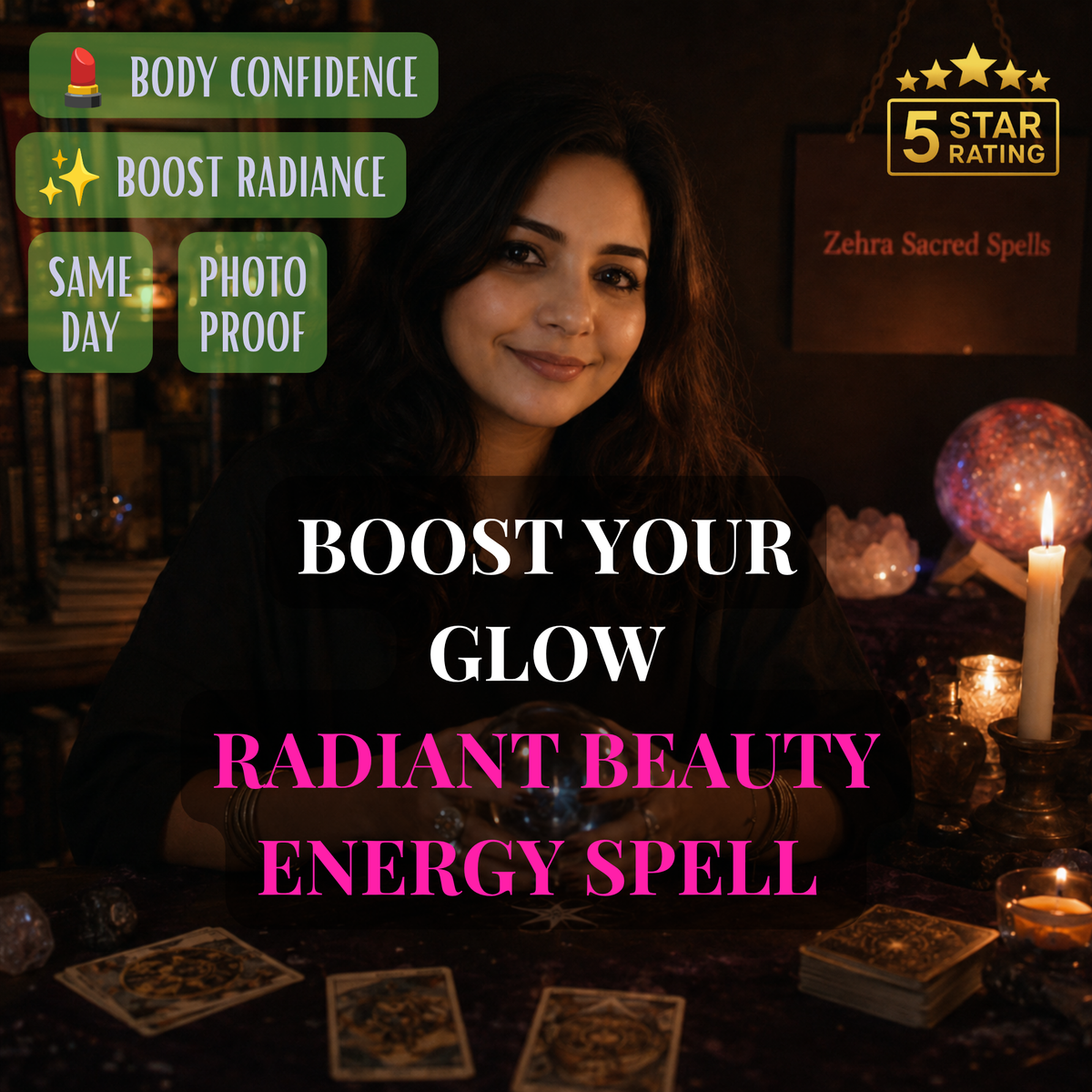 Radiant beauty energy spell by Zehra Sacred Spells - personalized ritual to boost glow and body confidence with same day delivery