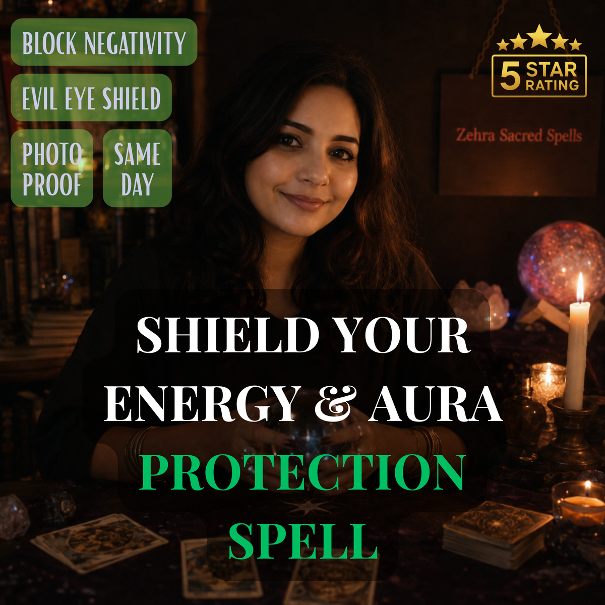 Aura shield protection spell by Zehra Sacred Spells - daily ritual to shield energy and aura from negativity and evil eye with same day delivery