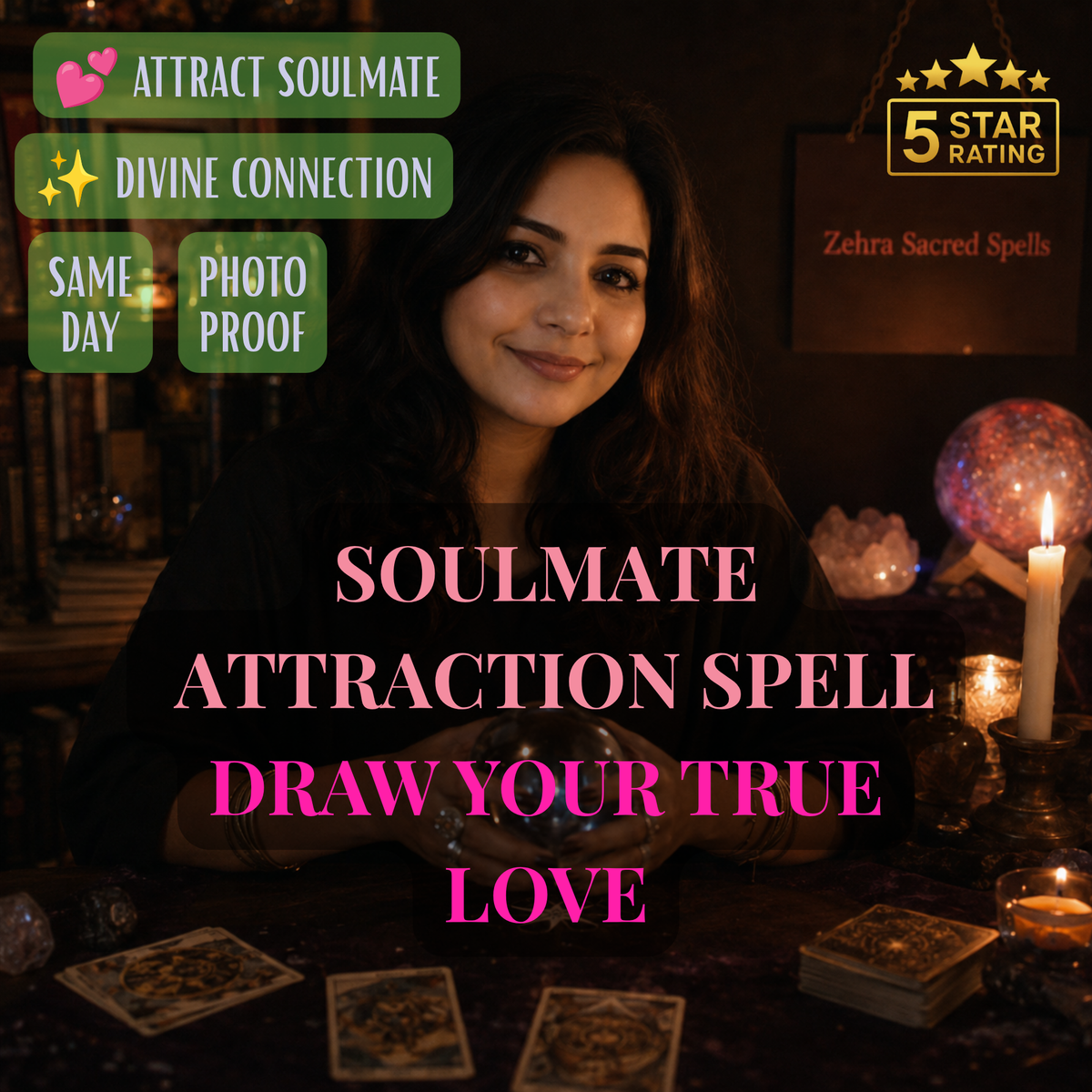 Soulmate attraction spell by Zehra Sacred Spells - personalized ritual to draw your true love and divine soul connection with same day delivery