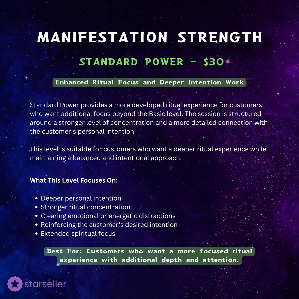 spell manifestation strength options - basic, standard, strong, extreme, ultimate and dark force power