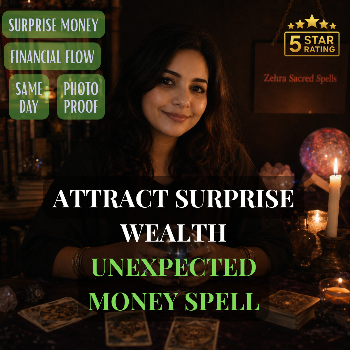 Unexpected money spell by Zehra Sacred Spells - personalized ritual to attract surprise wealth and financial flow with same day delivery