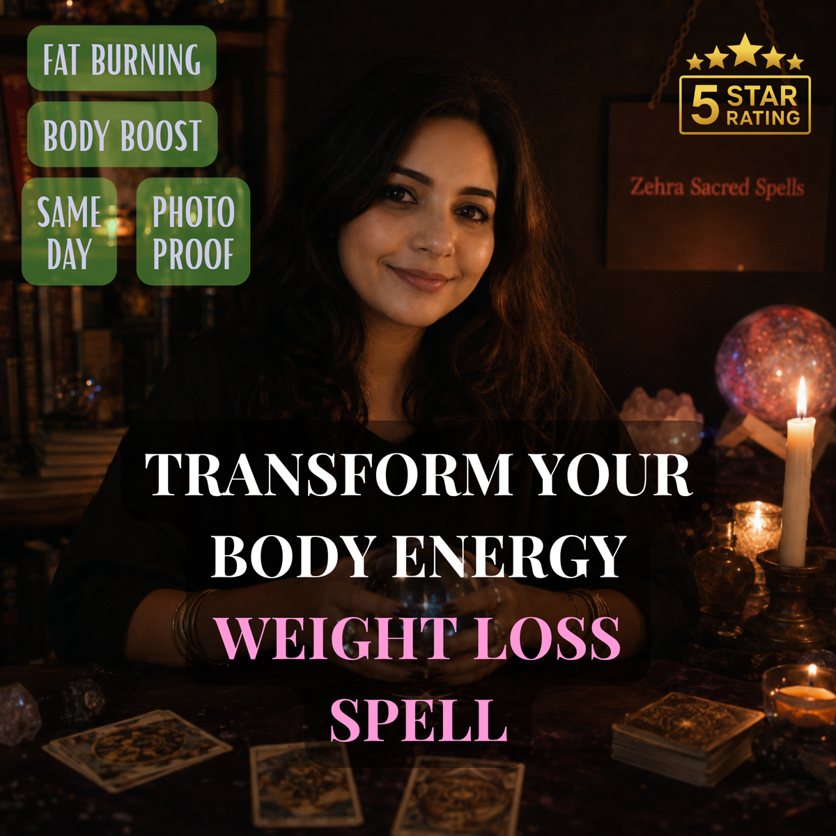 Weight loss spell by Zehra Sacred Spells - personalized ritual to transform body energy and boost fat burning with same day delivery